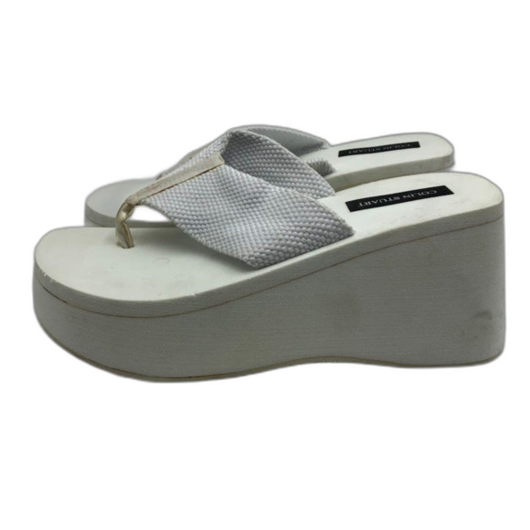 Vintage Y2K Colin Stuart Women's White Platform Thong Sandals Wedge Unworn 6.5 - Picture 1 of 11